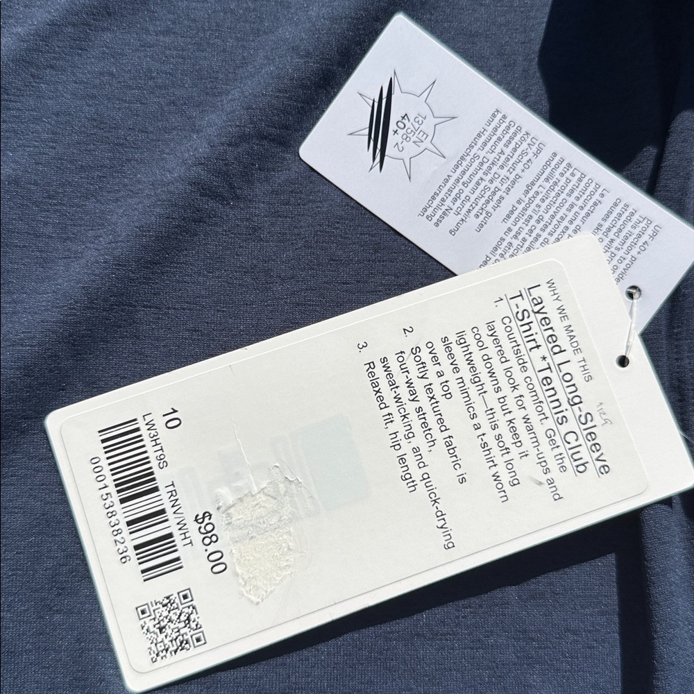 Lululemon Tennis Club Layered Long Sleeve True Navy White Size 10 NWT UPF 40+ - Picture 4 of 7